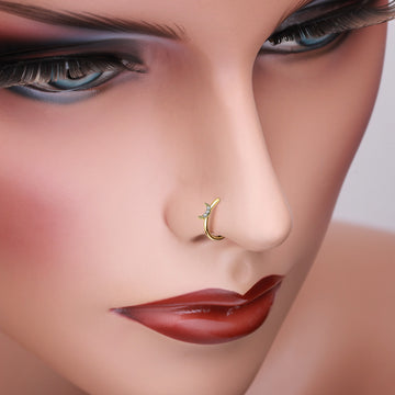 Detail View 1 of 14 Karat Gold Brilliant Sparkle Crescent Moon Bendable Hoop Ring-Clear Gem